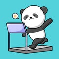 Cute panda running on treadmill cartoon