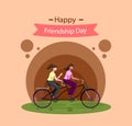 Happy Friendship day greeting card. Friends hugging, smiling