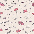 Seamless pattern with love icon. envelope, arrow, heart balloons and heart shape illustration. hand drawn vector. doodle art for w Royalty Free Stock Photo