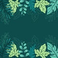 Foliage illustration. nature frame, border. green leaves on green background. hand drawn vector. forest, jungle. doodle art for wa Royalty Free Stock Photo