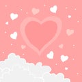 Heart shape with cloud illustration on pink background. hand drawn vector. white cloud and pink heart in the middle. doodle art fo Royalty Free Stock Photo