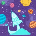 Space icon. rocket, ufo, and planets illustration on night background. space world background. hand drawn vector. doodle art for k Royalty Free Stock Photo