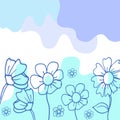 Beautiful blooming flower illustration on blue background. hand drawn vector. doodle art for wallpaper, poster, greeting card, pos Royalty Free Stock Photo