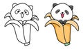 Cute panda banana coloring page for kids