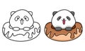 Cute panda with doughnut coloring page for kids