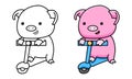 Cute pig riding scooter coloring page for kids Royalty Free Stock Photo