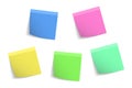 Realistic office sticky paper reminder notes in colors.