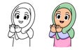 Cute girl moslem coloring page for kids