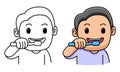 Cute boy brushing teeth coloring page for kids Royalty Free Stock Photo