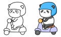 Cute panda riding scooter coloring page for kids