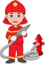 Young firefighter cartoon on white background