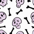 Seamless pattern with skulls and bones on a white background.Halloween. Royalty Free Stock Photo