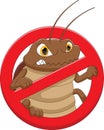 Anti cockroach sign with cute cartoon cockroach