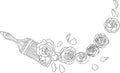 Realistic rose flowers and petals on paint brush sketch template. Graphic vector illustration in black and white