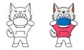 Cute astronaut with wolf costume coloring page for kid Royalty Free Stock Photo