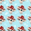 Cute colorful cartoon mushroom character seamless pattern for children. Bright vector illsutartion Royalty Free Stock Photo
