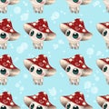 Cute colorful cartoon mushroom character seamless pattern for children. Bright vector illsutartion