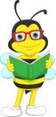 Cartoon cute bee reading a book Royalty Free Stock Photo