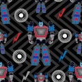 pattern for guys with robots, geometric elements and lightning