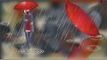 Girl with a red umbrella in the rain. Blurred vector illustration