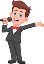 Cute boy singing cartoon on white background Royalty Free Stock Photo