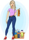 Cartoon mean girl with cleaning supplies template.