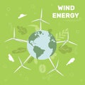 Onshore wind farms. Green energy wind turbines on earth. Wind turbines.