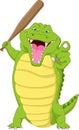 Angry crocodile holding stick cartoon