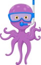 Cute snorkeling octopus cartoon