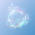Background with flying soap bubbles. Vector illustration
