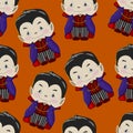 Cute colorful cartoon baby vampire character seamless pattern template. Halloween bright vector illustration Royalty Free Stock Photo