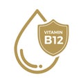 Vitamin B12 icon Logo Golden Drop Shield Protection, Medical background heath Vector illustration Royalty Free Stock Photo
