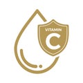 Vitamin C icon Logo Golden Drop Shield Protection, Medical background heath Vector illustration Royalty Free Stock Photo