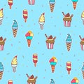 seamless pattern with set of ice cream illustration. food background. sweet dessert icon. Royalty Free Stock Photo