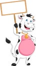 Cartoon cute cow holding blank sign Royalty Free Stock Photo