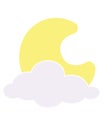 Moon in a cloud, celestial body crescent - vector full color picture. Moon, a golden crescent in a fluffy cloud