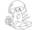 Frightened mushroom hides in the grass and fallen leaves - a vector linear picture for coloring. Outline. Character - edible mushr Royalty Free Stock Photo