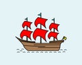 Cartoon Ship icon illustration template for many purpose. Drawing lesson for children. Vector illustration Royalty Free Stock Photo
