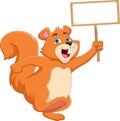 Cartoon cute squirrel holding blank sign Royalty Free Stock Photo
