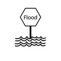 Flood icon. Flood road sign. High flood risk.