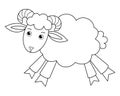 Ram, running farm animal sheep - vector picture for coloring. Outline. A galloping ram for a children`s coloring book. Royalty Free Stock Photo