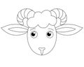 The head of a cute cartoon ram is a vector linear picture for coloring. Outline. Muzzle of sheep, ram cute animal for children`s c Royalty Free Stock Photo