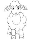 Little cautious sheep - a vector linear picture for coloring. Outline. Little sheep, lamb for children`s coloring book