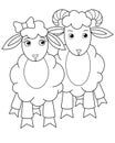 A pair of sheep, a sheep and a ram - a vector linear picture for coloring. Outline. A couple of sheep - a boy and a girl, characte Royalty Free Stock Photo