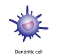 Dendritic cell of immune system, stained microscopic cell, vector illustration.