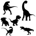 Set of black silhouettes of dinosaurs on a white background Royalty Free Stock Photo