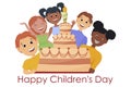 Vector poster with illustration of happy children for World Children\'s Day Royalty Free Stock Photo