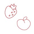 One line fruits. Peach and strawberry for decoration. Continuous hand drawn vector isolated element