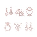 Jewelry icons set. Earring, necklace, diamond, brilliant outline flat vector illustration. Accessory for women Royalty Free Stock Photo