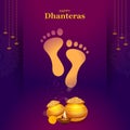 Gold coin in pot for Dhanteras celebration on Happy Dussehra light festival of India background Royalty Free Stock Photo